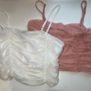 Ruched Fitted Camisole Top in White and Pink